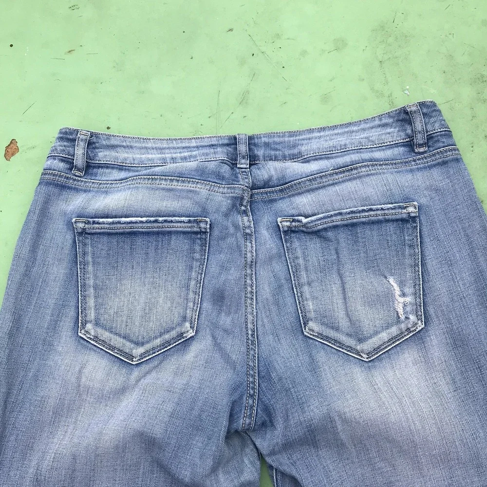 Refuge Women Mid Rise Distressed Skinny Blue Jeans Medium Wash 12 Stretch Casual